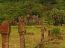 The approach to ancient Wat Phu passes two ruin palaces before climbing a long staircase up to the temple itself.